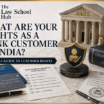Bank customer rights in India blog cover showing debit card, passbook, customer rights checklist, RBI consumer protection paper, Constitution book, and scales of justice.