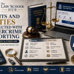 Rights and duties of cybercrime reporting cover image showing legal rights board, National Cyber Crime Reporting Portal, Information Technology Act 2000, complaint status phone, scales of justice, and cyber security shield.