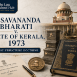 Professional legal blog cover image for Indira Nehru Gandhi v. Raj Narain, 1975, using a premium navy blue and gold legal design with ballot box, electoral roll, ballot paper, Parliament-inspired background, Constitution of India book, and scales of justice to represent democracy and free elections.