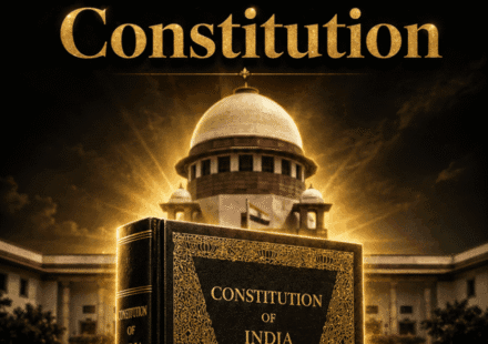 Indian Parliament and Constitution of India divided by a glowing question mark about constitutional amendment powers.