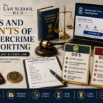 Do's and don'ts of cybercrime reporting cover image showing green checklist, red warning list, cybercrime complaint form, Information Technology Act 2000, reporting portal, and cyber fraud alert phone.