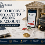 Wrong bank account transfer recovery cover showing mobile transfer screen, incorrect account alert, request letter, recovery checklist, bank documents, rupee coin, gavel, and scales.